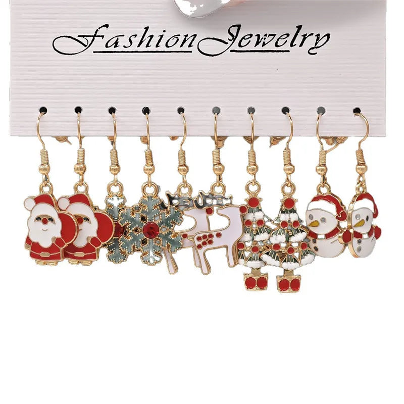 Christmas Series Cartoon Snowflake Star Ear Hooks Women's Holiday Earrings Set Festive Resin Studs Festive Fashion Jewelry