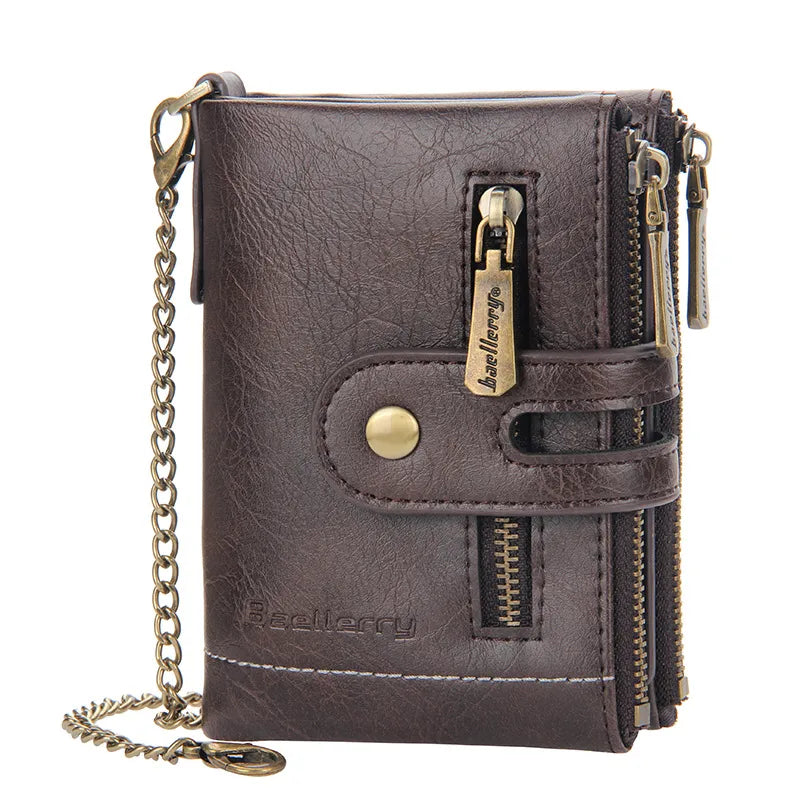 men's letter pu leather metal button zipper wallets