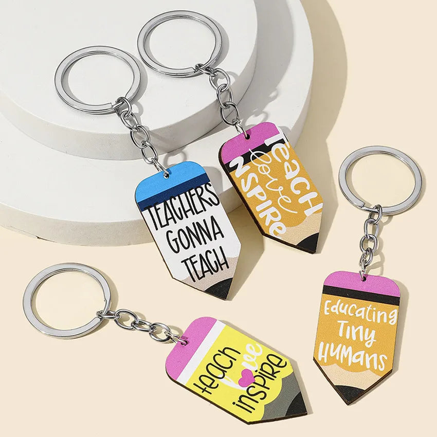 1 Piece Cute Letter pencil Wood Teachers' Day Unisex Keychain