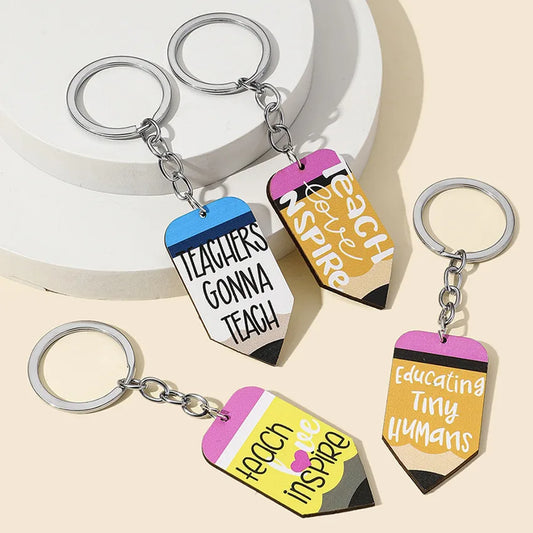 1 Piece Cute Letter pencil Wood Teachers' Day Unisex Keychain