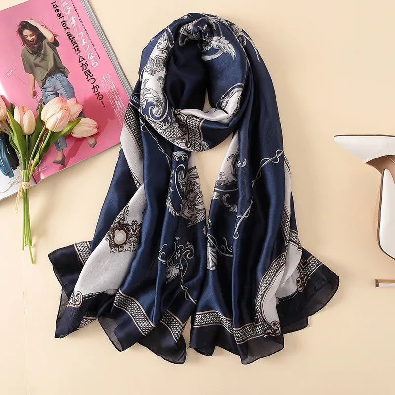 Spring and Autumn New Warm Sunscreen Scarf Women's  Silk Long Scarf Fashionable Sweet Printed Thick Scarf