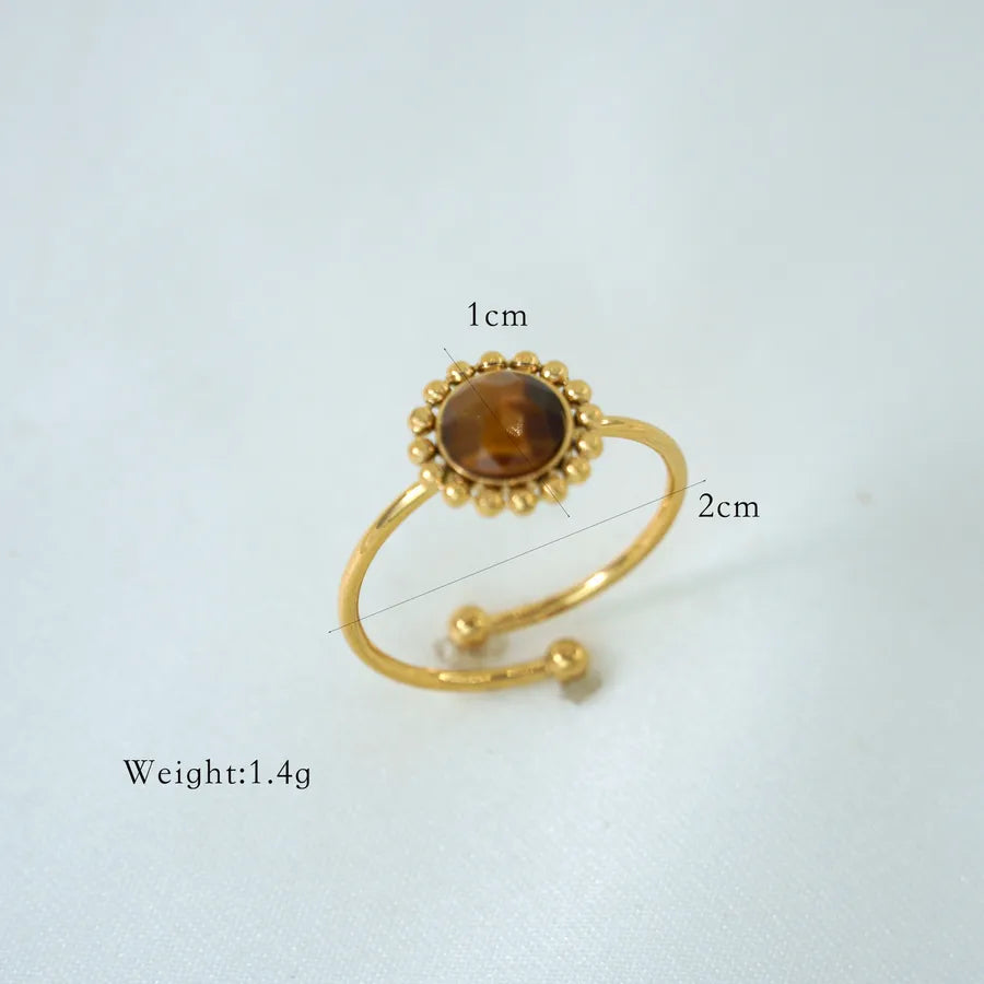 Retro Geometric Titanium Steel Natural Stone Open Rings In Bulk