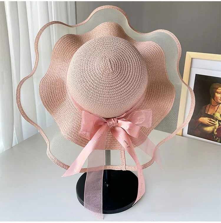 Straw Hat Women's Summer Beach Seaside Travel Sunshade Holiday Sunscreen Big Hat Brim Big Rim Cool Hat Internet Red Sun Hat