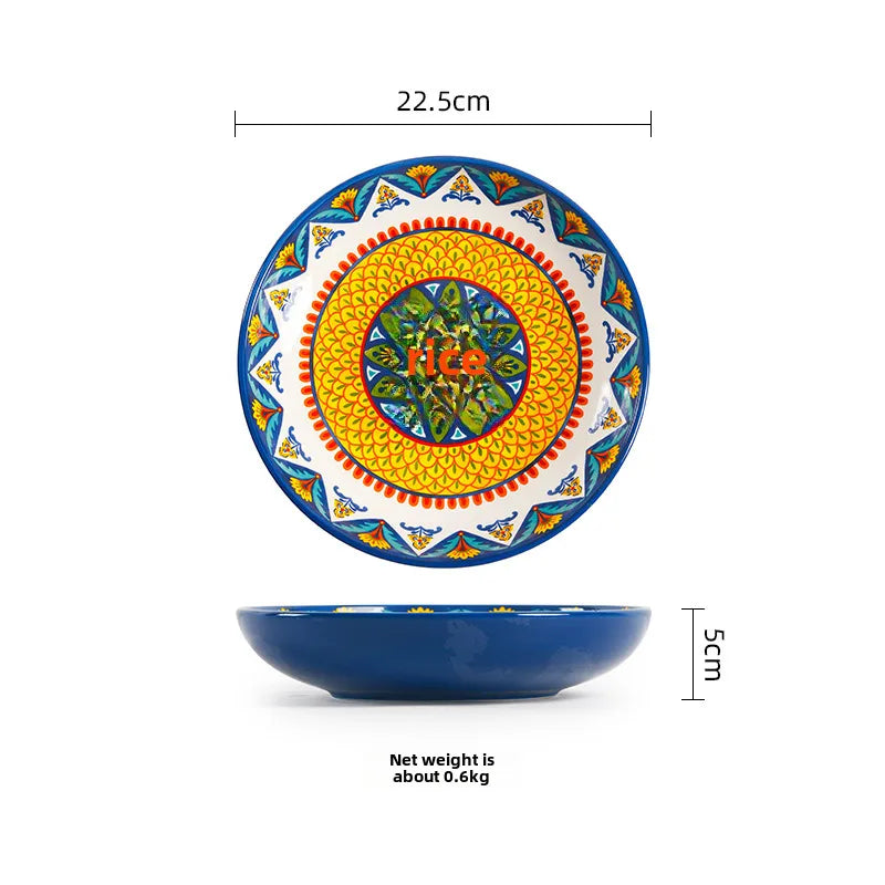 American Style Creative Ceramic Tableware Salad Bowl Steak Plate Household Dish Flat Plate Hand-painted Long Square Plate Soup Bowl Mug