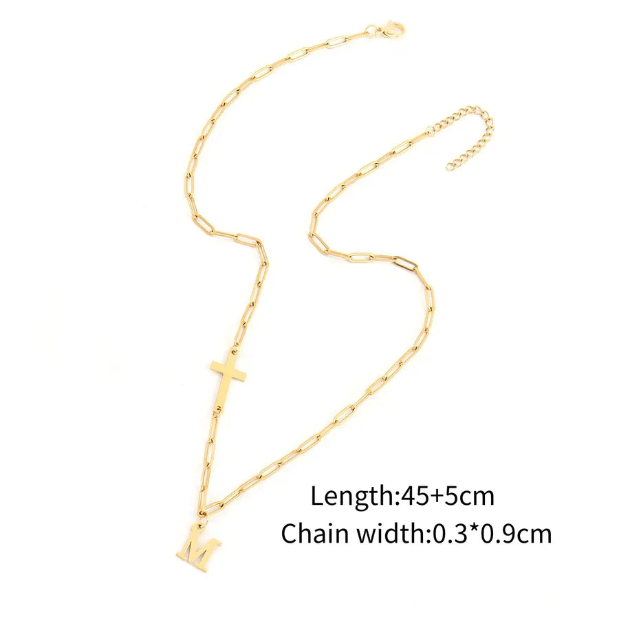 Wholesale Jewelry Simple Style Classic Style Cross Letter 201 Stainless Steel 304 Stainless Steel Paperclip Chain Pendant Necklace