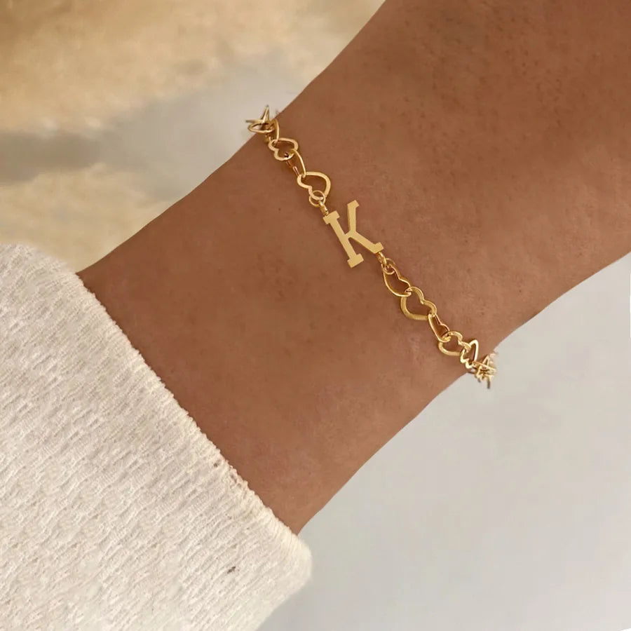 Simple Style Classic Style Letter 201 Stainless Steel 304 Stainless Steel Heart-Shaped Chain Bracelets In Bulk