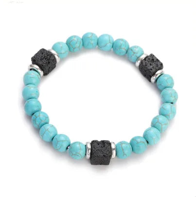 New Lava Cube Volcanic Stone Bracelet Men's Colorful Marble Glass Beads Retro Bracelet