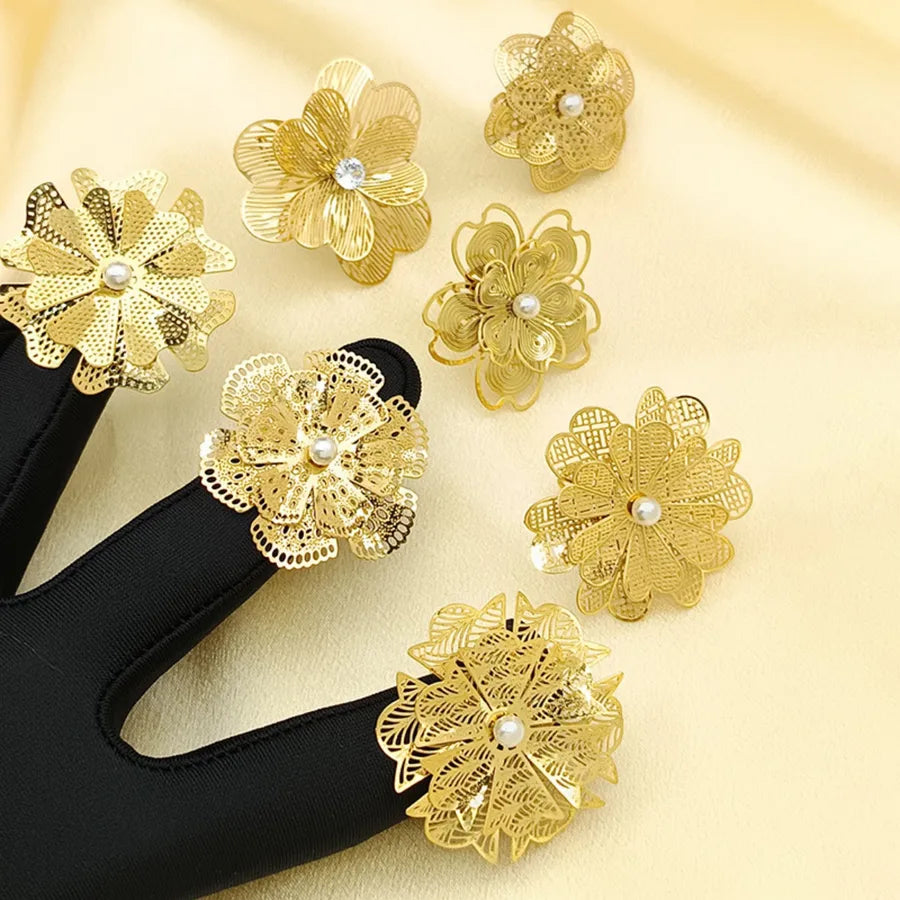 Wholesale Jewelry Elegant Basic French Style Flower 304 Stainless Steel Open Rings