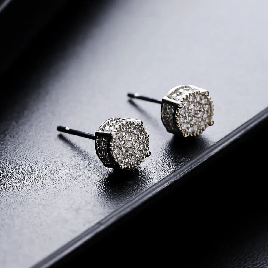 1 Pair IG Style Geometric Copper Zircon Ear Studs