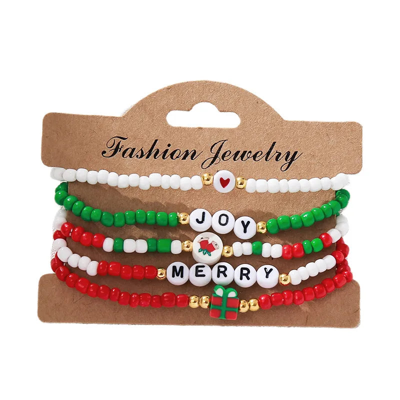Christmas Themed Letter Bracelet Set With Gift Box  Hot Selling Ladies Bracelets Set Personalized Design