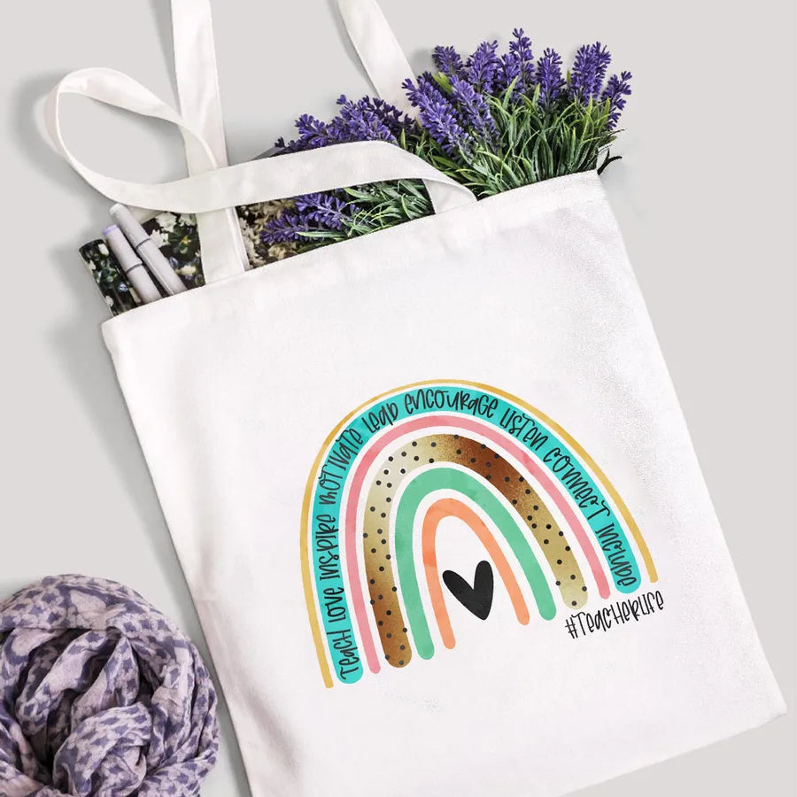 foreign trade Teach Love Rainbow printed canvas bag shoulder bag student fashion handbag spot