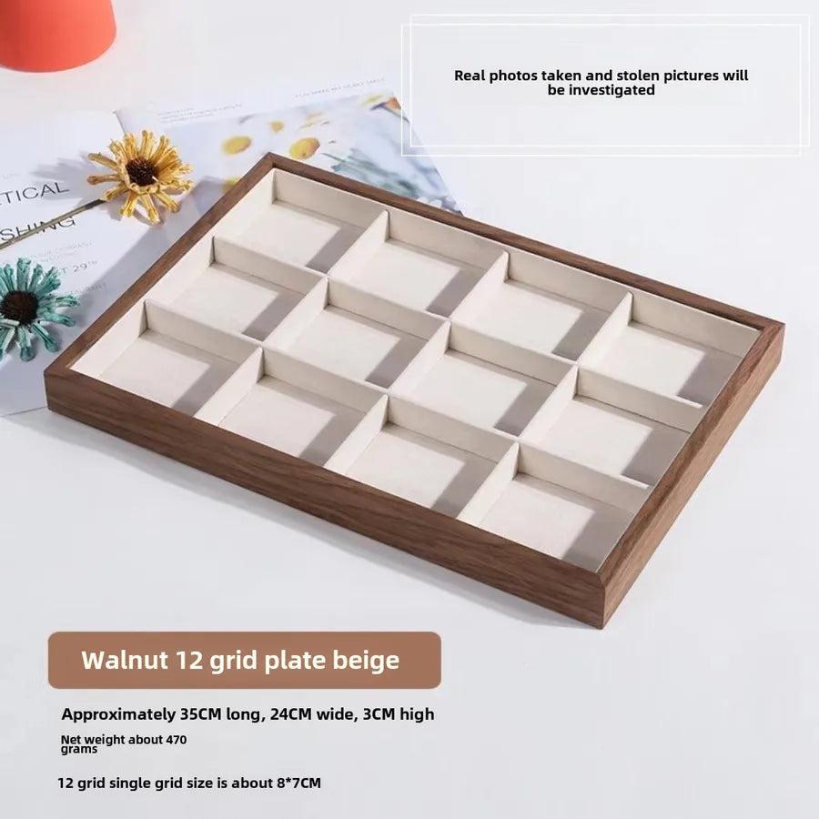 Walnut wood grain jewelry storage box ring tray stud earrings necklace watch tray jewelry bracelet display