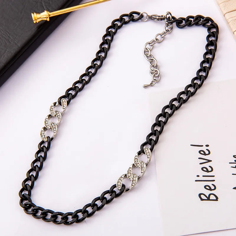Classic Style Solid Color Titanium Steel Inlay Zircon Men's Choker Men Chain Necklaces