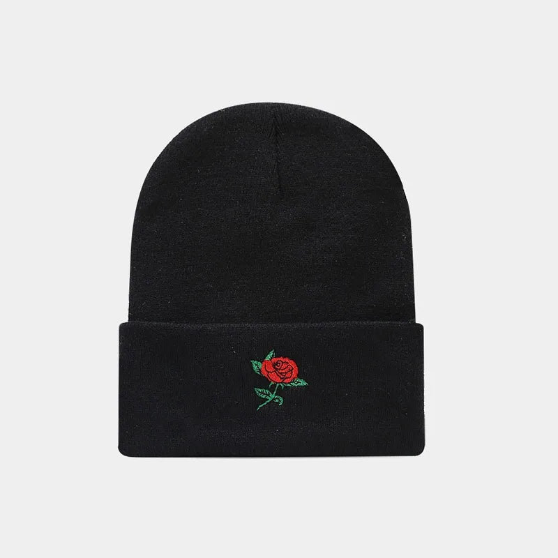 women's fashion letter rose embroidery crimping wool cap