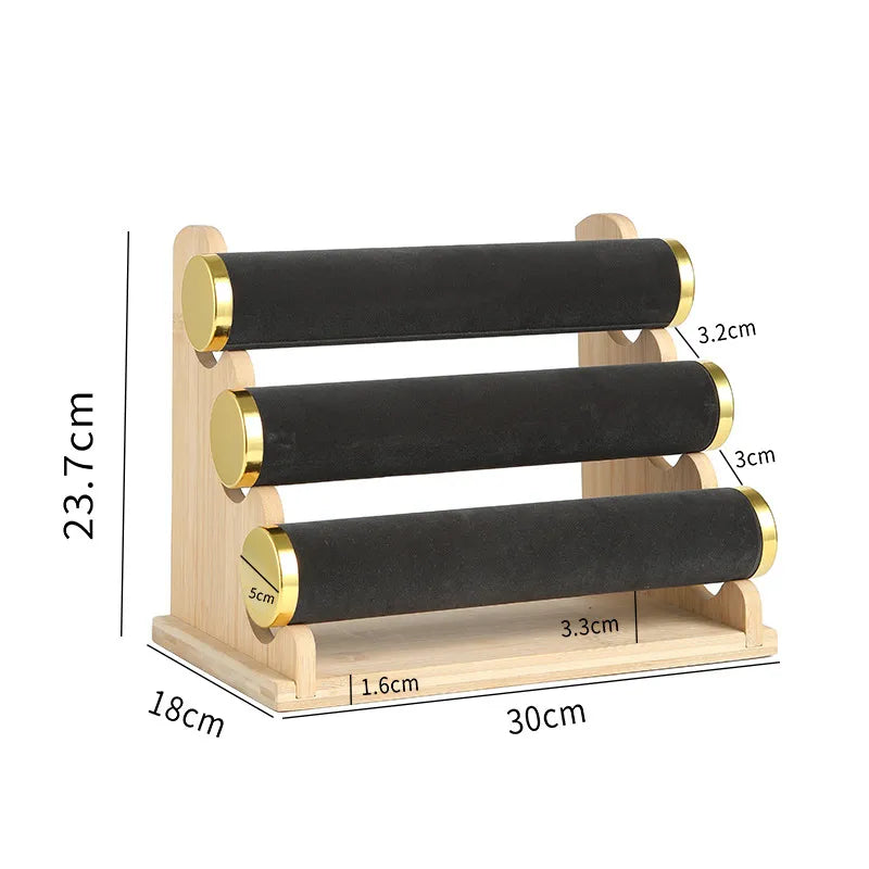 Premium Bamboo Wooden Jewelry Display Stand Bracelet Watch Headband Earring Storage Holder Live Broadcast Props Ornament Rack