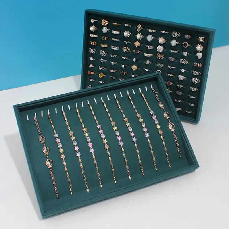 Dark Green Jewelry Necklace Box Ring Bracelet Jade Storage Box Bangle Pendant Display Props Earring Jewelry Tray