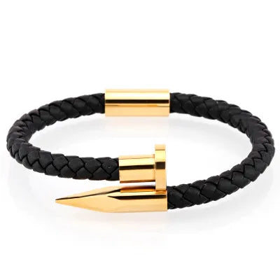 Elegant Streetwear Solid Color Leather rope Titanium Steel Plating Men'S Cuff Bracelets Men Cord & Leather Bracelets