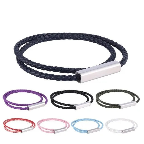 Retro Classic Style Geometric Solid Color Microfiber Leather Titanium Steel Plating Men's Bracelets Men Cord & Leather Bracelets