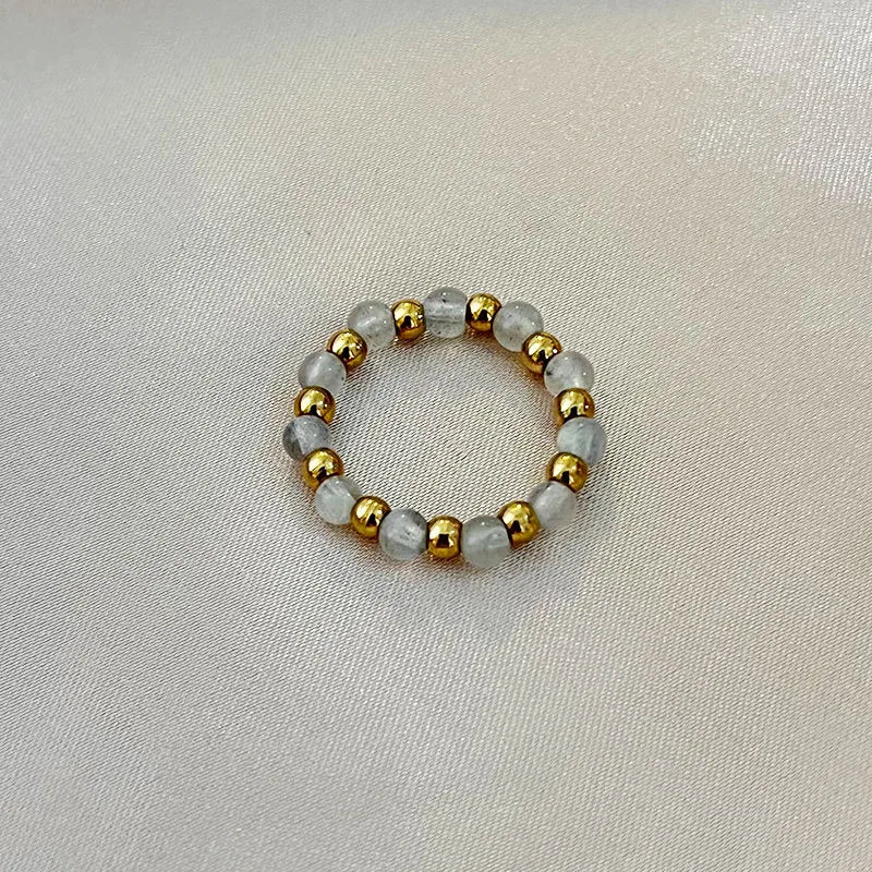 304 Stainless Steel natural stone Elastic string Simple Style Beaded Round Rings
