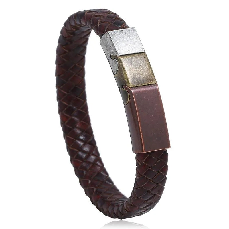 vintage stainless steel leather woven bracelet nhpk142795