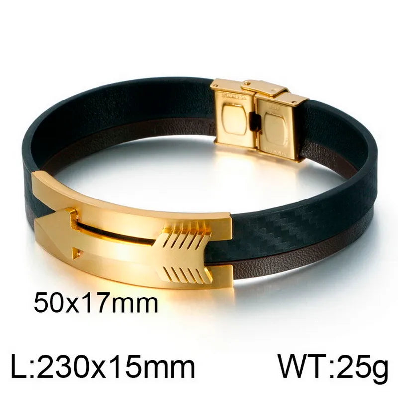 Punk Classic Style Geometric Stainless Steel 18K Gold Plated Men's Bangle