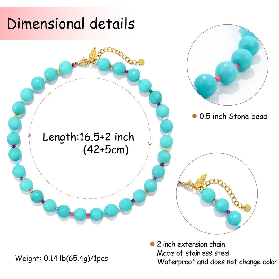 Elegant Geometric 304 Stainless Steel natural stone Beaded Chain Necklace In Bulk