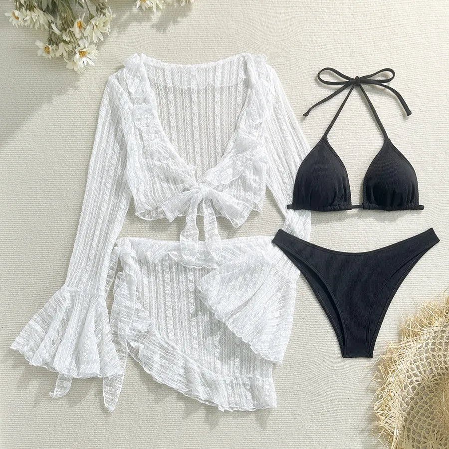 Women's Sexy Solid Color 4 Pieces Set Bikinis Swimwear