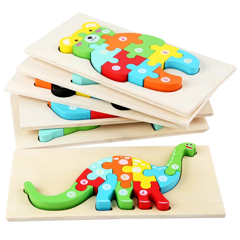3D Wooden Dinosaur Puzzle Early Education Toys For Kids Assembly Building Blocks Baby Cognitive Skills Development Playset