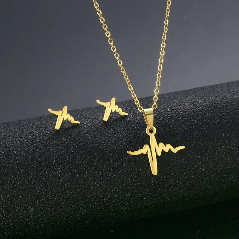 Wholesale Jewelry IG Style Casual Streetwear Moon Hand Of Fatima Butterfly 201 Stainless Steel cable chain Small Stud Earrings Necklace