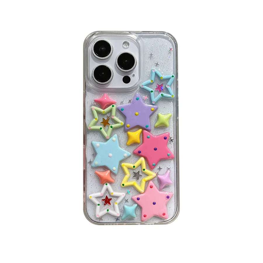 Colorful Star Cute Phone Case For Apple 16Promax iPhone 17 New Model Transparent Black Handmade Customizable Mobile Shell