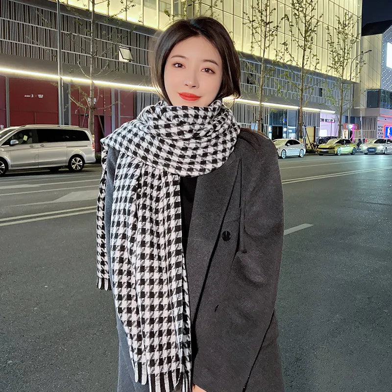 women's fashion plaid imitation cashmere tassel winter scarves