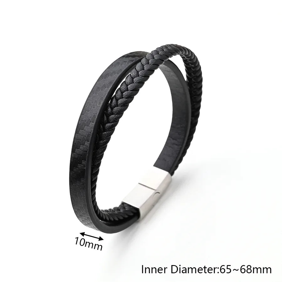 Casual Vacation Streetwear Simple 304 Stainless Steel Genuine Cowhide Leather Wholesale wristband