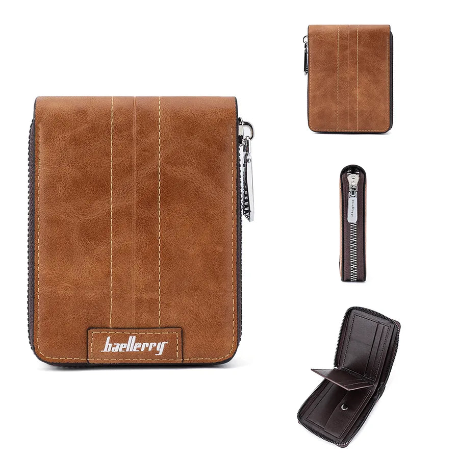 Men's Solid Color Pu Leather Zipper Small Wallets