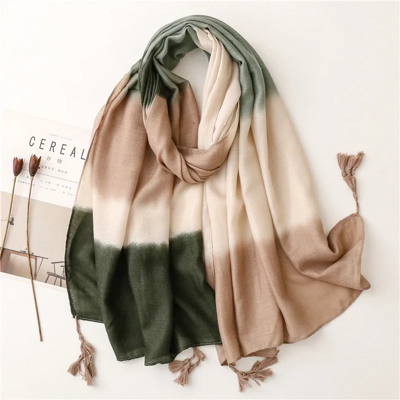 women's elegant stripe imitation cotton and linen polyester winter scarves
