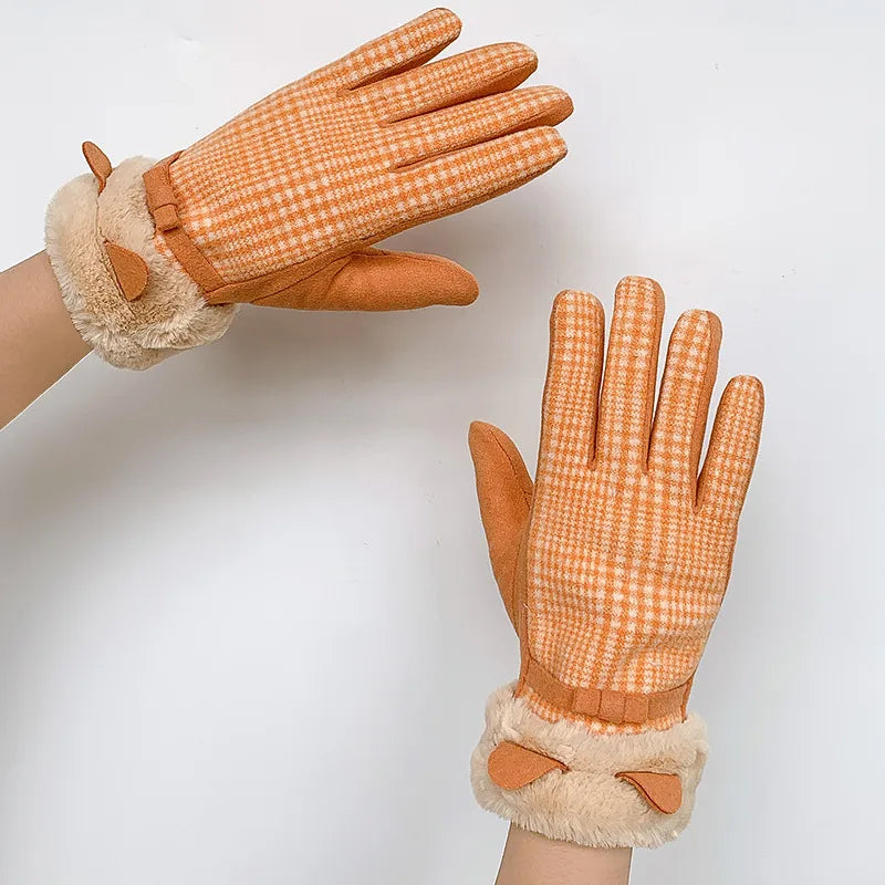 Warm gloves women's winter plus velvet padded suede autumn and winter cold-proof touch screen new cycling ski riding gloves