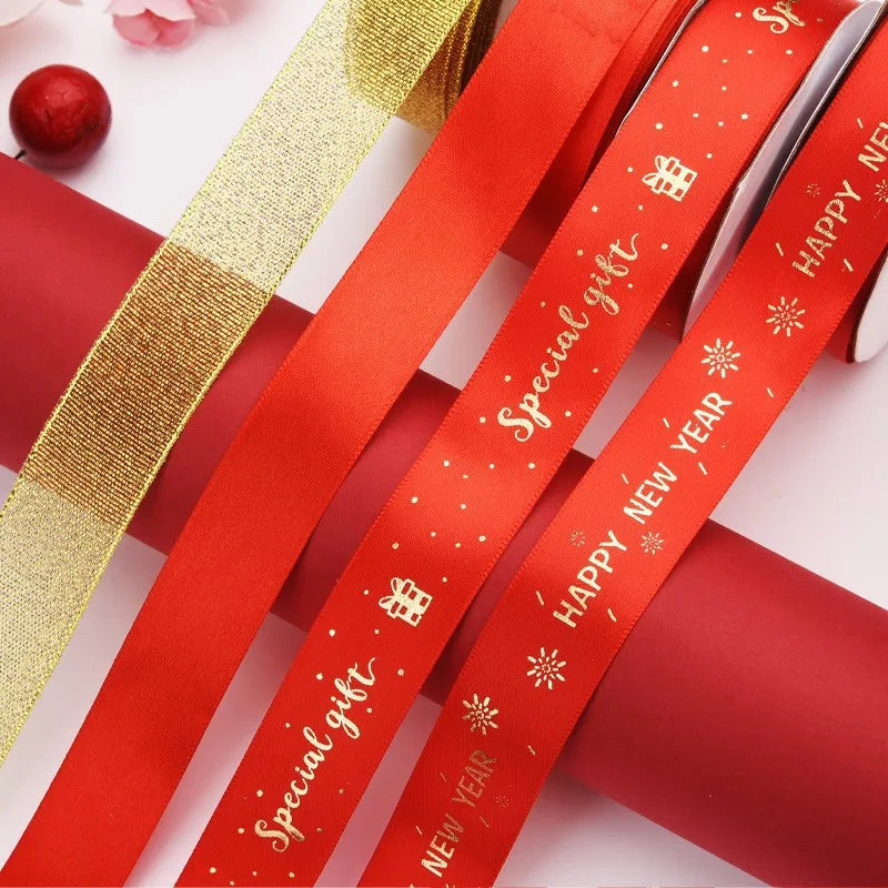 Christmas Decorative Ribbon 1cm 2cm Small Roll Colorful New Year Holiday Gift Wrapping Tassel Ribbon Jewelry Packaging Rope
