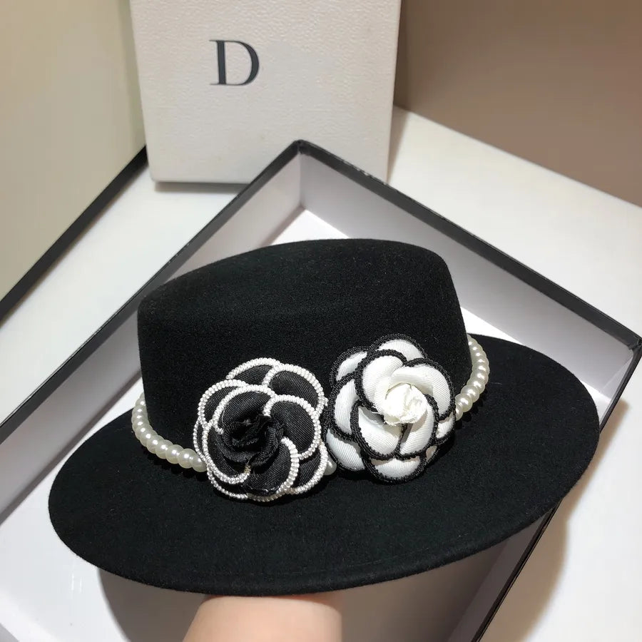 women's elegant retro solid color flowers wide eaves fedora hat
