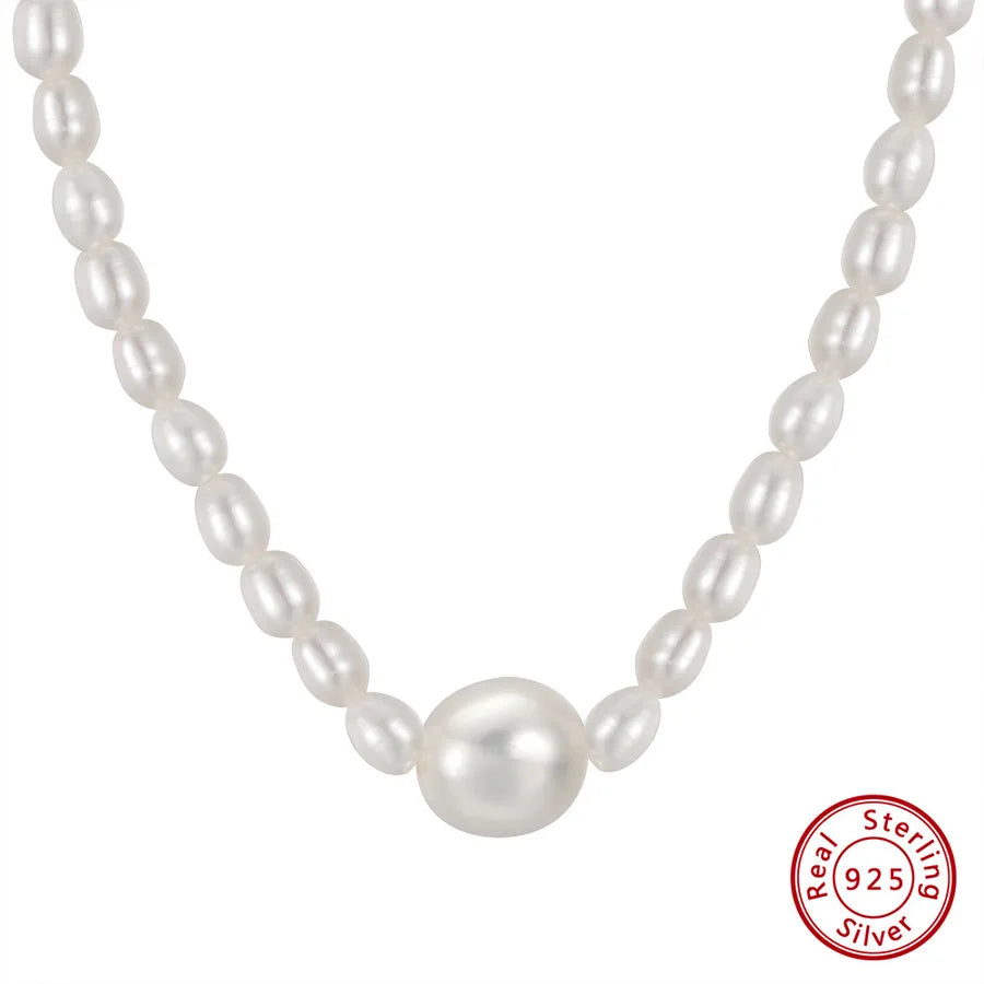 925 Sterling Silver Freshwater Pearl cable chain Plating Geometric Double Layer Necklaces Pendant Necklace Necklace