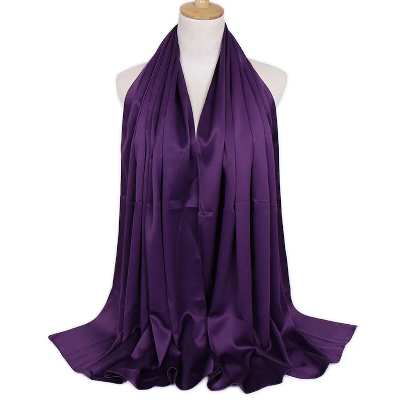 women's lady solid color satin silk scarves