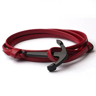 retro ethnic style anchor alloy leather rope polishing plating men's bracelets