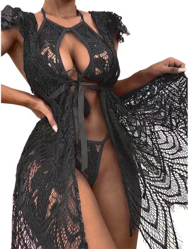 Women's Lady Sexy Solid Color Skirt Sets Indoor Honeymoon Mid Waist Sexy Lingerie