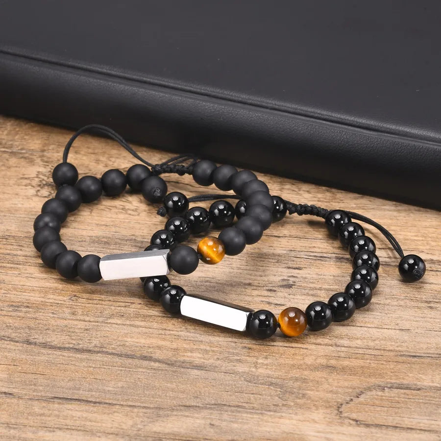Simple Style Geometric Stainless Steel natural stone Agate Beaded Braid Men's Bracelets