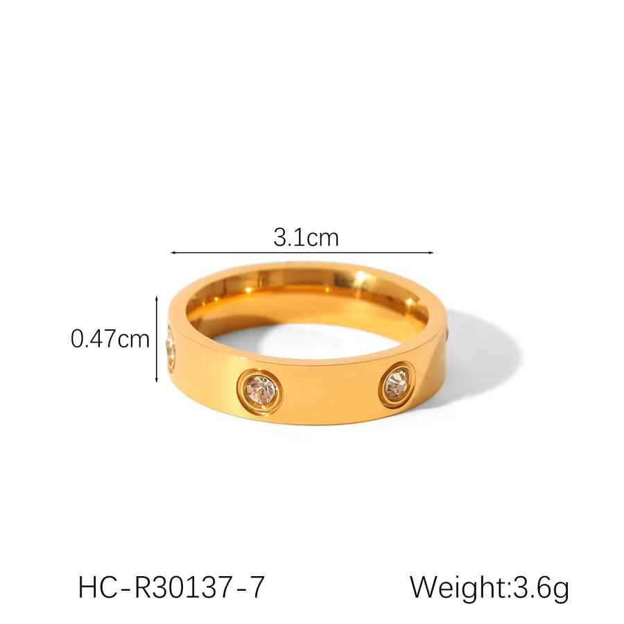 Wholesale Jewelry Modern Style Solid Color 304 Stainless Steel Titanium Steel Zircon 18K Gold Plated Rings