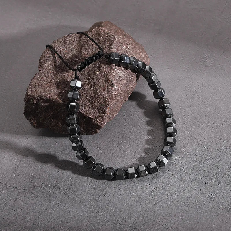 Streetwear Geometric black gallstone Unisex Drawstring Bracelets Men Beaded Bracelets