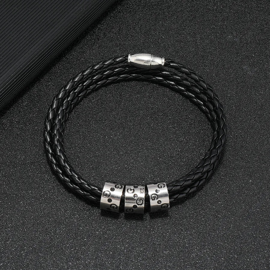 Punk Geometric 304 Stainless Steel Pu Leather Alloy Braid Men's Bangle Men Cord & Leather Bracelets