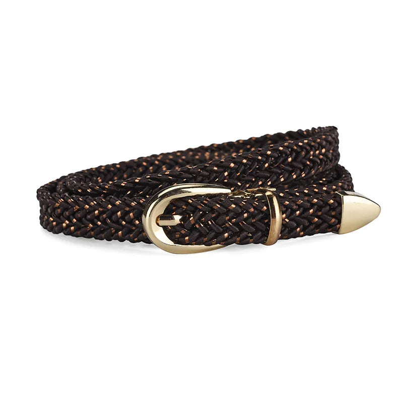 Sweet Solid Color Alloy Polyester Women's Woven Belts
