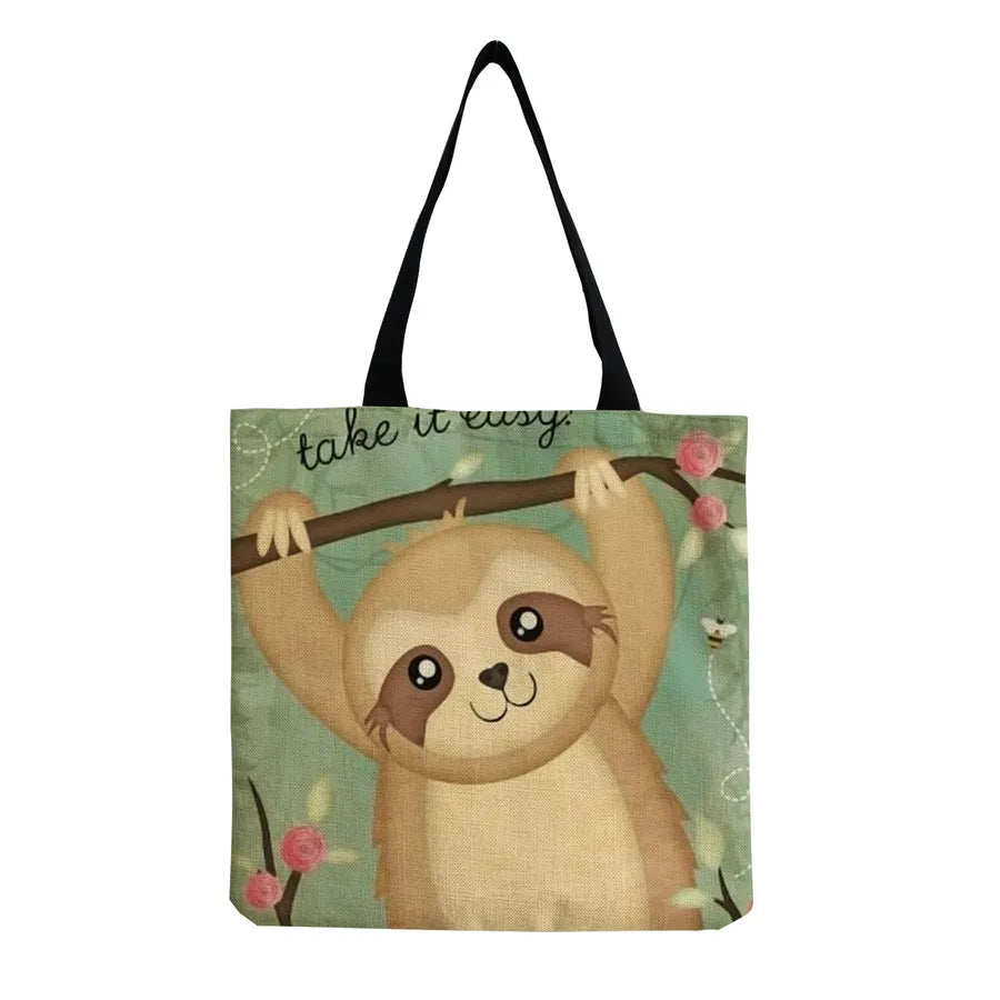 Women's Cute Cartoon Letter Linen Shopping bags