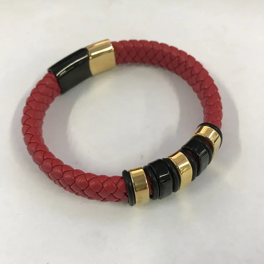 Leather rope bracelet men's stainless steel leather woven bracelet handmade metal leather bracelet jewelry