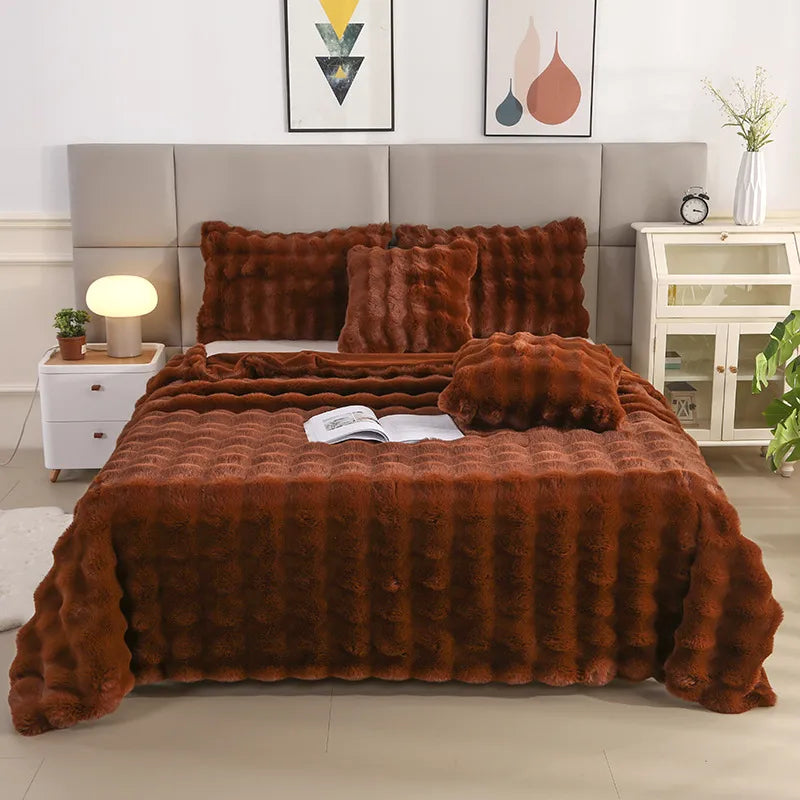 Casual Solid Color rabbit fur blanket Bedding