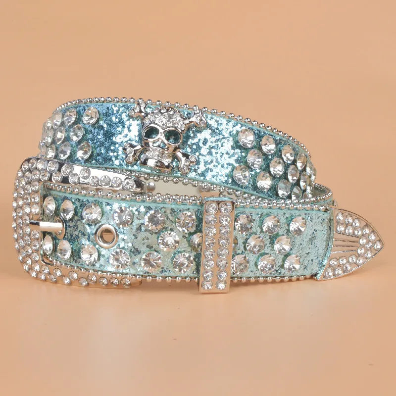 Punk Skull Pu Leather Alloy Inlay Rhinestones Women's Leather Belts